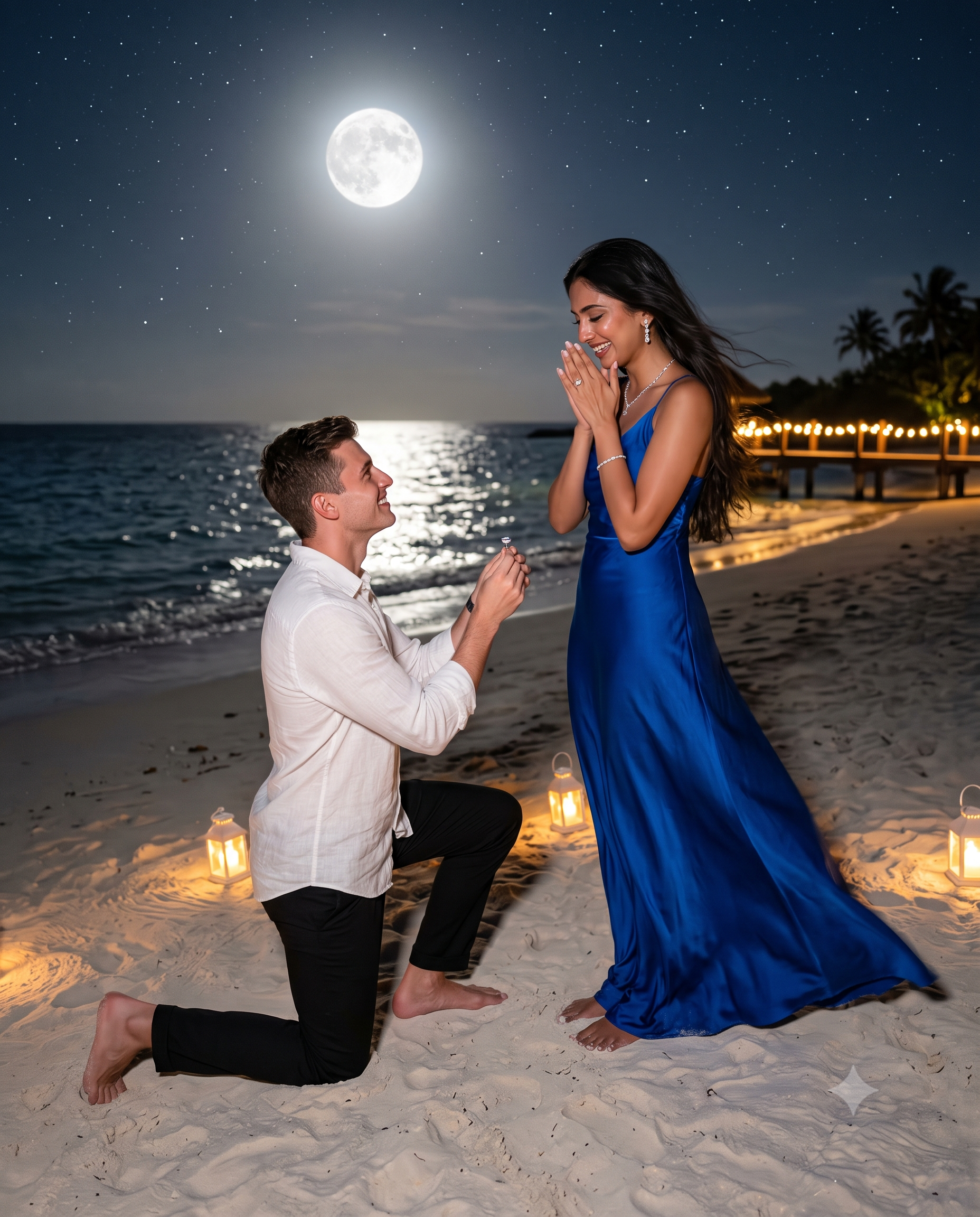 Moonlight Beach Proposal AI Photo Prompt